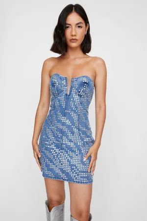 NASTY GAL Womens Zebra Hotfix Denim Dress - - Size 10 UK