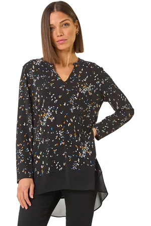 Roman Womens Abstract Print V-Neck Tunic Top - - Size 12 UK