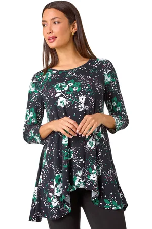 Roman Womens Floral Hanky Hem Stretch Tunic Top - - Size 10 UK
