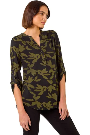 Roman Womens Leaf Print Buttoned Stretch Shirt - - Size 10 UK