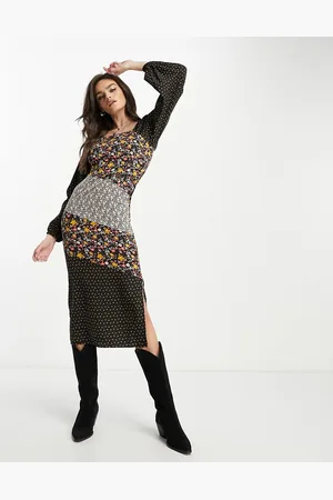 VIOLET ROMANCE Womens square neck midi dress in mixed floral print-Multi - - Size 12 UK
