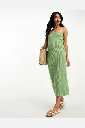 ASOS Womens knitted midi skirt in textured yarn in co-ord-Green - Size 14 UK