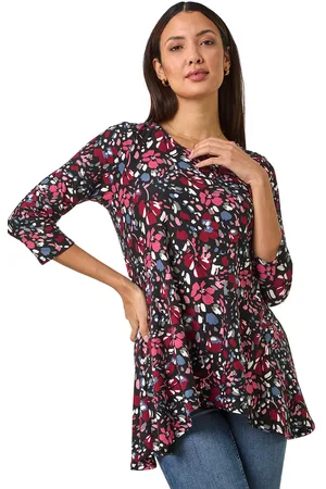 Roman Womens Floral Print Swing Stretch Tunic Top - - Size 20 UK