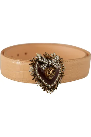 Dolce & Gabbana WoMens Beige Croc Pattern DEVOTION Heart DG Waist Buckle Belt - Leather - Size 70 cm