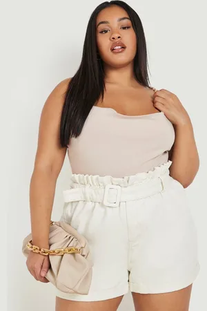 Boohoo Womens Plus Self Fabric Belt Paper Bag Mom Short - - Size 16 UK