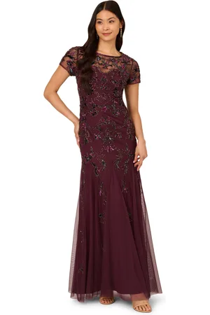 Adrianna Papell Womens Beaded Godet Long Dress - - Size 18 UK