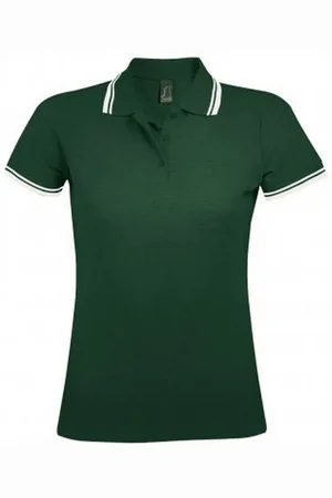Sols Womens/Ladies Pasadena Tipped Short Sleeve Pique Polo Shirt (Forest/White) - Cotton - Size X-Large