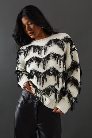 warehouse Womens Fringe Stitch Detail Jumper - - Size Medium