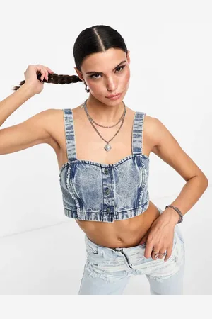 Bolongaro Womens cropped denim bralet top in acid - Size Large