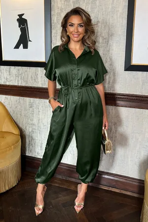 Ax Paris Womens Satin Button Front Collared Tie Waist Jumpsuit - Size 8 UK