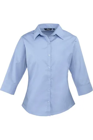 Premier Womens/Ladies Poplin 3/4 Sleeve Shirt (Mid ) - Size 10 UK