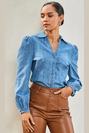 Sosandar Womens Mid Denim Balloon Sleeve Shirt - Size 14 UK