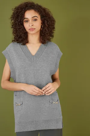 Yumi Womens Knitted Oversize Vest With Pockets And Snaffle Details - Size Small