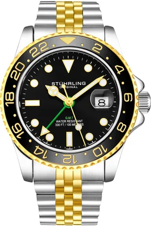 Stuhrling Mens Black and Yellow Meridian GMT Quartz 42mm - - One Size