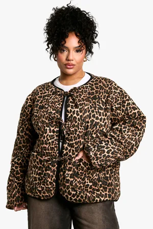 Boohoo Womens Plus Leopard Tie Detail Padded Jacket - - Size 22 UK