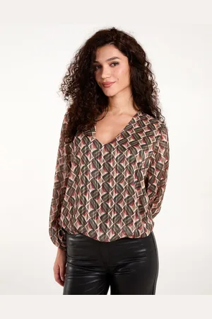 Blue Vanilla Womens Geoemtric Print V Neck Bubble Hem Top - - Size Small/Medium
