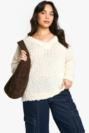 Boohoo Womens Plus Teddy Textured V neck Jumper - - Size 28 UK