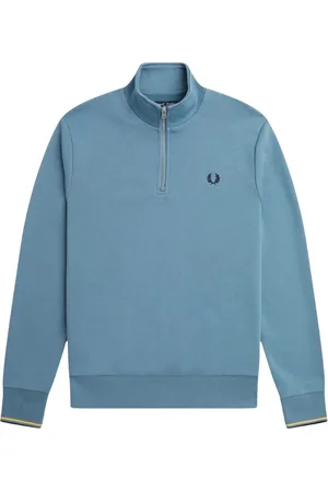 Fred Perry Mens Twin Tipped Sleeve Ash Half Zip Sweatshirt Cotton - Size Small