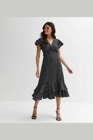 Gini London Womens Polka Dot Print Occasion Ruffle Midi Dress - - Size 12 UK
