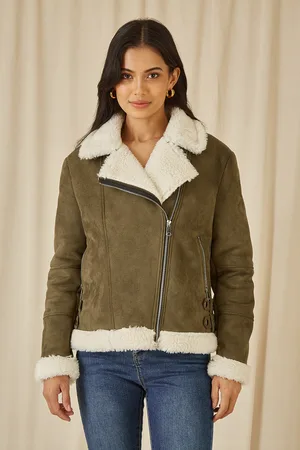 Yumi Womens Faux Suede And Shearling Biker Jacket - Size 14 UK