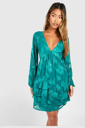Boohoo Womens Burnout Floral Smock Dress - - Size 16 UK
