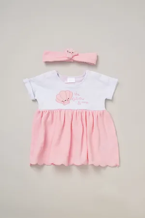 Rock a bye baby Waffle Dress and Headband Outfit Set - - Size 3-6M
