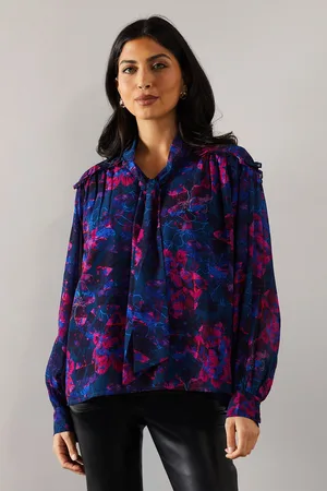 wallis Womens Floral Print Tie Front Blouse - - Size 20 UK