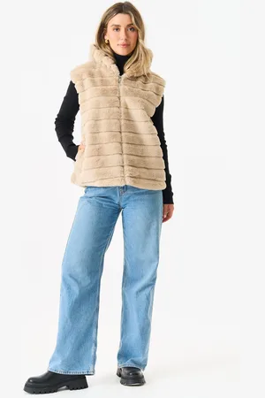 Gini London Womens Zip Front Hooded Fur Gilet - - Size Small/Medium