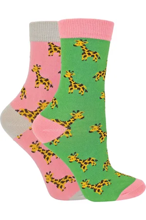 Miss Sparrow 2 Pack Girls Bamboo Animal Patterned Socks - Giraffes - Cotton - Size 4-6Y