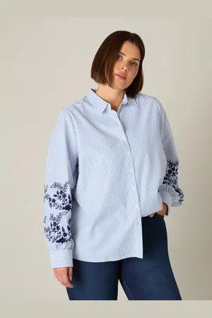 Live Unlimited London Womens Stripe Embroidered Shirt Cotton - Size 14 UK
