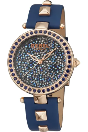REBEL WoMens Rockaway Parkway Blue/Silver Dial Leather Watch - - One Size