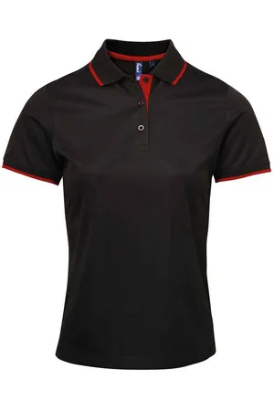Premier Womens/Ladies Coolchecker Contrast Pique Polo Shirt ( /Red) - Size Small