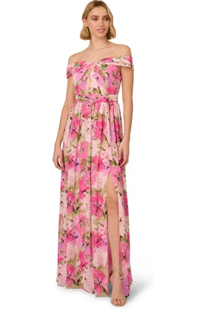 Adrianna Papell Womens Printed Off-Sholder Dress in - Size 8 UK