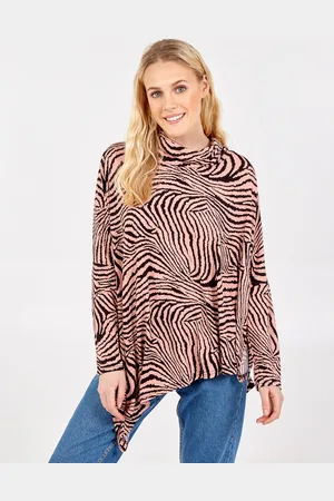 Blue Vanilla Womens SOPHIA - Abstract Zebra Oversized Cowl Neck Top - - Size Small/Medium