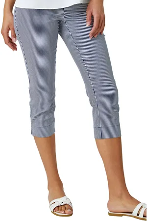 Roman Womens Striped Cropped Stretch Trouser - - Size 16 UK