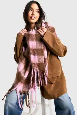 Boohoo Womens Checked Super Soft Tassel Scarf - - One Size