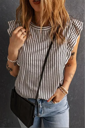 Azura Exchange WoMens Ruffled Striped Tank Top in Gray - - Size Medium