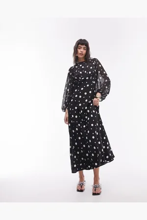 Topshop Womens gathered bust midi dress in mono spot jacquard-Multi - - Size 6 UK