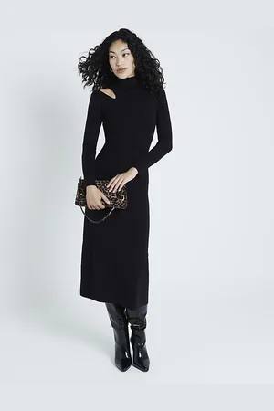 River Island Womens Midi Dress Long Sleeve Cut Out - Size 8 UK