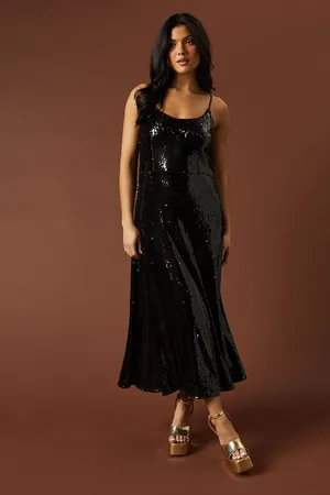 Oasis Womens Occasion Clear Sequin Strappy Maxi Dress - - Size 6 UK