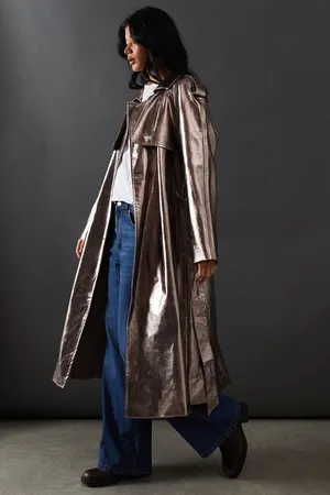 warehouse Womens Metallic Belted Trench Coat - - Size 6 UK