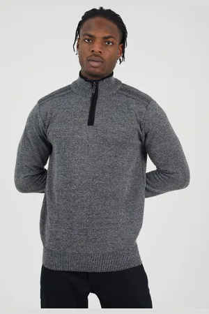 Brave Soul Mens Quarter Zip Funnel Neck Rib Knit Jumper With Stripe Detail - - Size X-Large