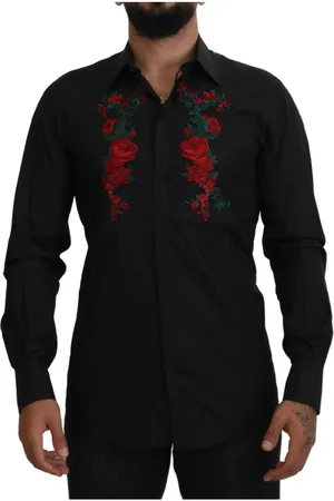 Dolce & Gabbana Mens Floral Embroidery Long Sleeves GOLD Shirt material_cotton - Size X-Small