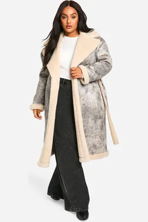 Boohoo Womens Plus Vintage Look Longline Belted Aviator Jacket - - Size 18 UK