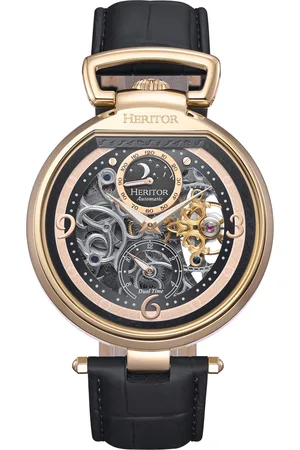 heritor automatic Mens Lincoln Leather-Band Skeleton Watch with Moon Phase - Stainless Steel - One Size