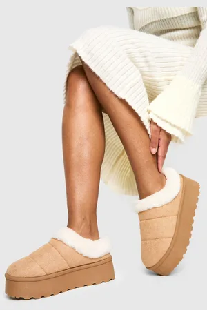 Boohoo Womens Faux Fur Platform Cosy Mules - - Size UK 5