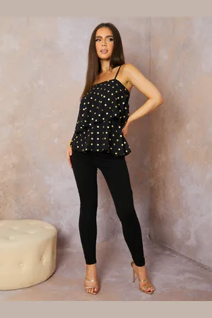 Chi Chi London Womens Cami Strap Foil Spot Print Top in - Size 10 UK