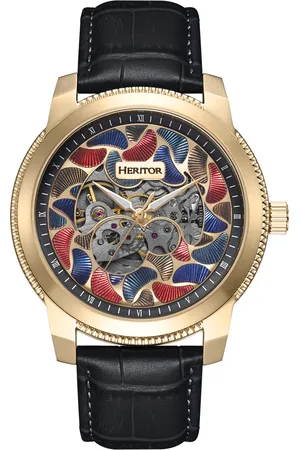 heritor automatic Mens Emmanuel Semi-Skeleton Leather-Band Watch - Stainless Steel - One Size