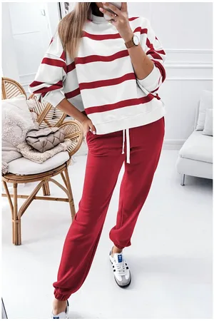 Azura Exchange Womens Stripe Drop Shoulder Pullover and Jogger Pants Set - Size Large