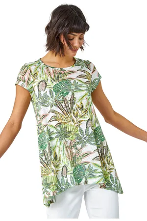Roman Womens Tropical Print Hanky Hem Tunic Top - - Size 20 UK